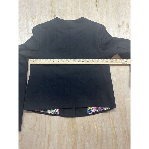 Boden Ponte Knit Black Jacket Blazer Floral Lined Snap Button Womens Size 4R - Picture 9 of 9